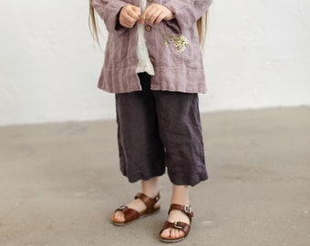 Linen Culotte Pants Hazel for kids | Optional Embroidery