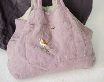 Reversible Linen Tote Bag Honey | Optional Embroidery