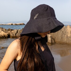 Linen Sun Hat Paloma Optional Embroidery image 2