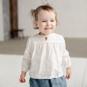 Linen Tunic Louise with Long Sleeves for girls Optional Embroidery image 1