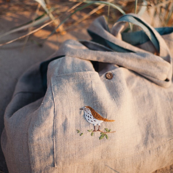 Reversible Linen Tote Bag Honey | Optional Embroidery