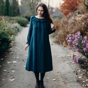 Linen Dress Lucy With Long Sleeves Embroidery Option - Etsy