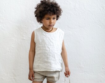 Camicia senza maniche in lino Vince per bambini / Ricamo opzionale