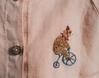 Handmade Embroidery "Circus Bear on a Bicycle" | Customized Personalised Items | Optional Embroideries