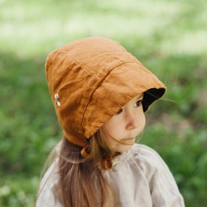 Reversible Linen Brimmed Bonnet Optional Embroidery image 4