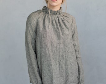 Oversized Linen Ruffle Tunic Layla with Long Sleeves | Optional Embroidery
