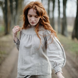 Pure Linen Puff Sleeves Summer Linen Blouse for Women Short Sleeve Linen Top Linen Blouse Adelina | Colors Available | Optional Embroidery