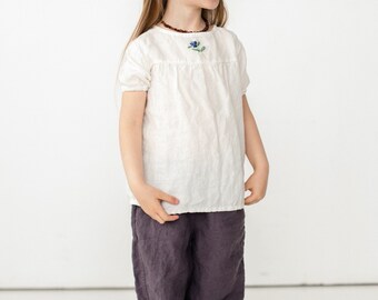 Linen Tunic Louise with Short Sleeves for girls | Optional Embroidery