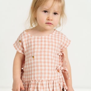 Kids Linen Top for Girls, Sleeveless Ruffled Tie Back Design, Soft Boho Style, Casual Fashion Top Clove | Optional Embroidery