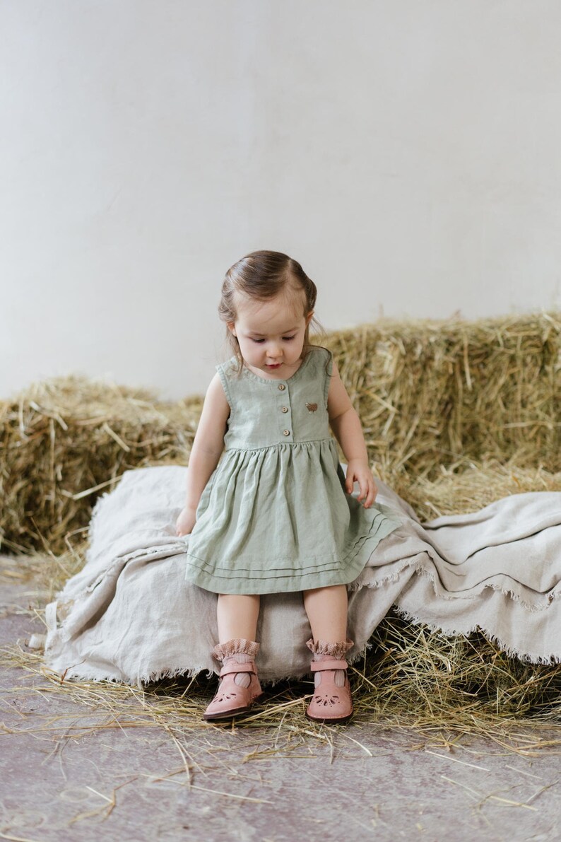 Linen Sleeveless Dress Melissa for girls Optional Embroidery image 4