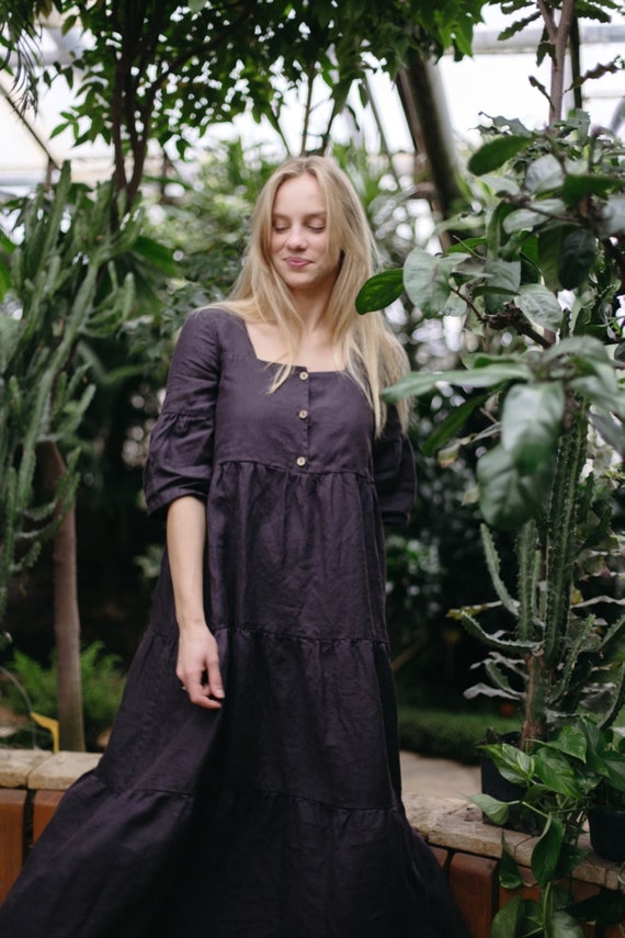 chinese dress ladies Linen dress FRENCH — Stonewashed Linen with an Adjustable Bow main image 1