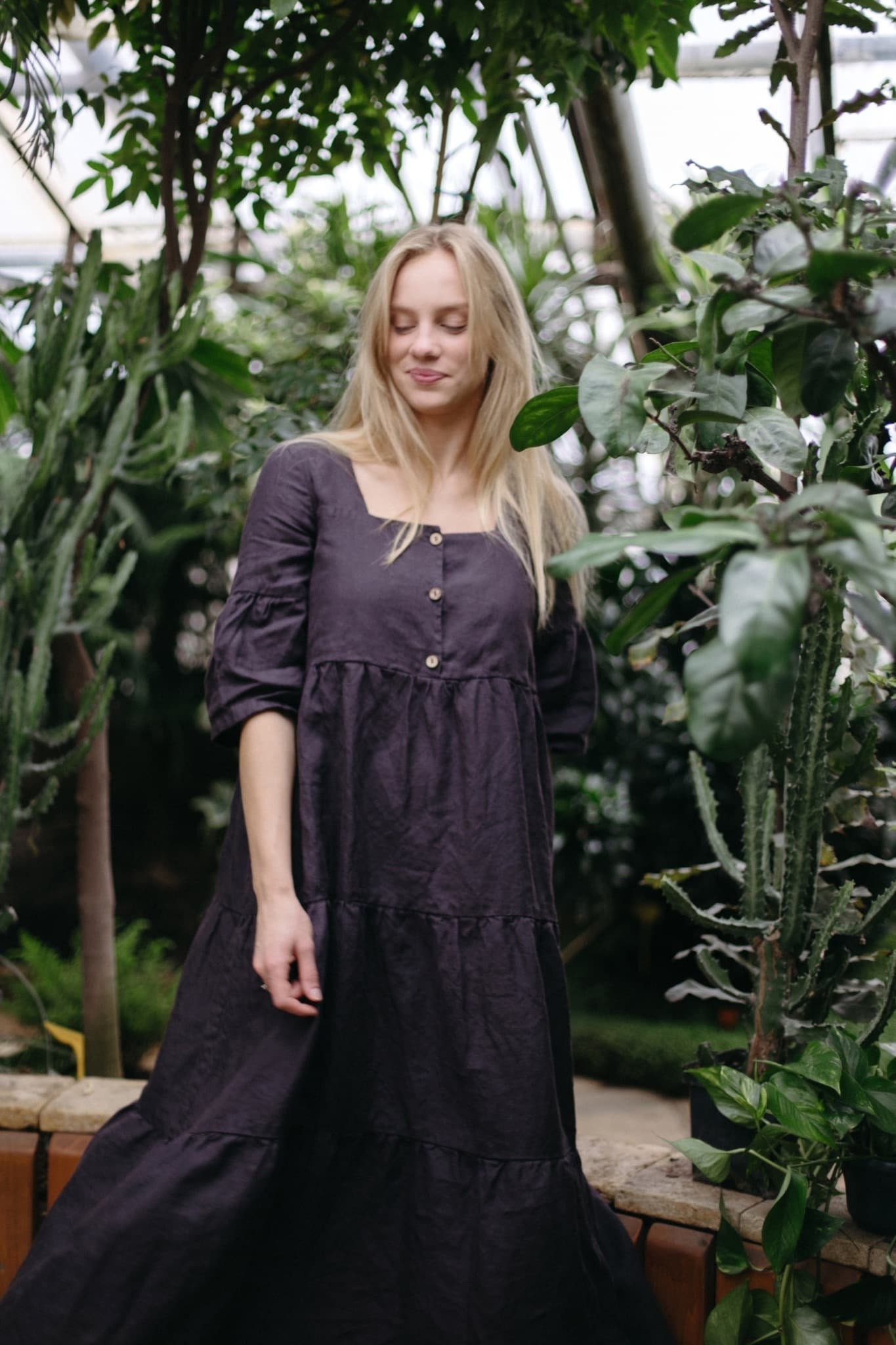 Linen Dress Adele for Women, Long Romantic Flowy Dress With Square Neckline  and 3/4 Bishop Sleeves, Soft Linen - Etsy