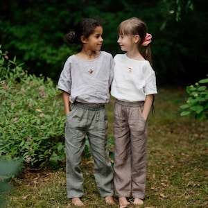 Summer Linen Pants Lee for Kids, linen pants, linen trousers, linen clothing, balloon pants, cozy pants | Optional Embroidery
