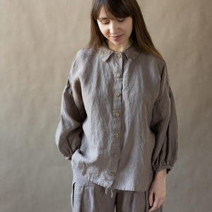 summer Oversized Shirt Cecille with Bishop Sleeves, summer shirt, linen shirt for women, linen tops | Optional Embroidery