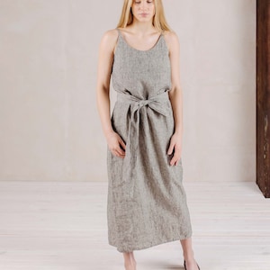 Linen Basic Wrap Dress Zoe, Sleeveless Dress, Linen Sundress, Maxi Dress, Waist Belt Dress, Loose Fit Linen Clothing | Optional Embroidery