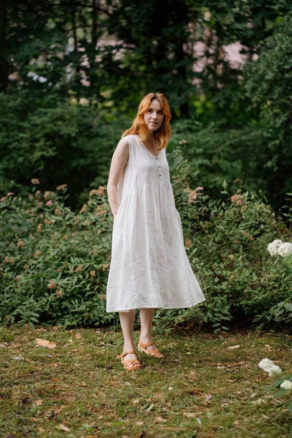 Linen Sleeveless Dress Astrid, Linen Dress, Boho, Tunic, Dresses - Main Image