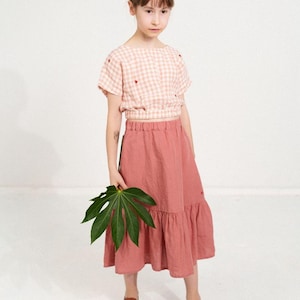 Girls Linen Skirt, Summer Playwear Outfit for Kids, Soft Boho Minimal Style, Comfort Fit Skirt Amie | Optional Embroidery