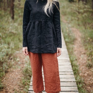 Women’s Linen Tunic Sylvia with Long Sleeves, Relaxed Fit Organic Top for Effortless Everyday Style