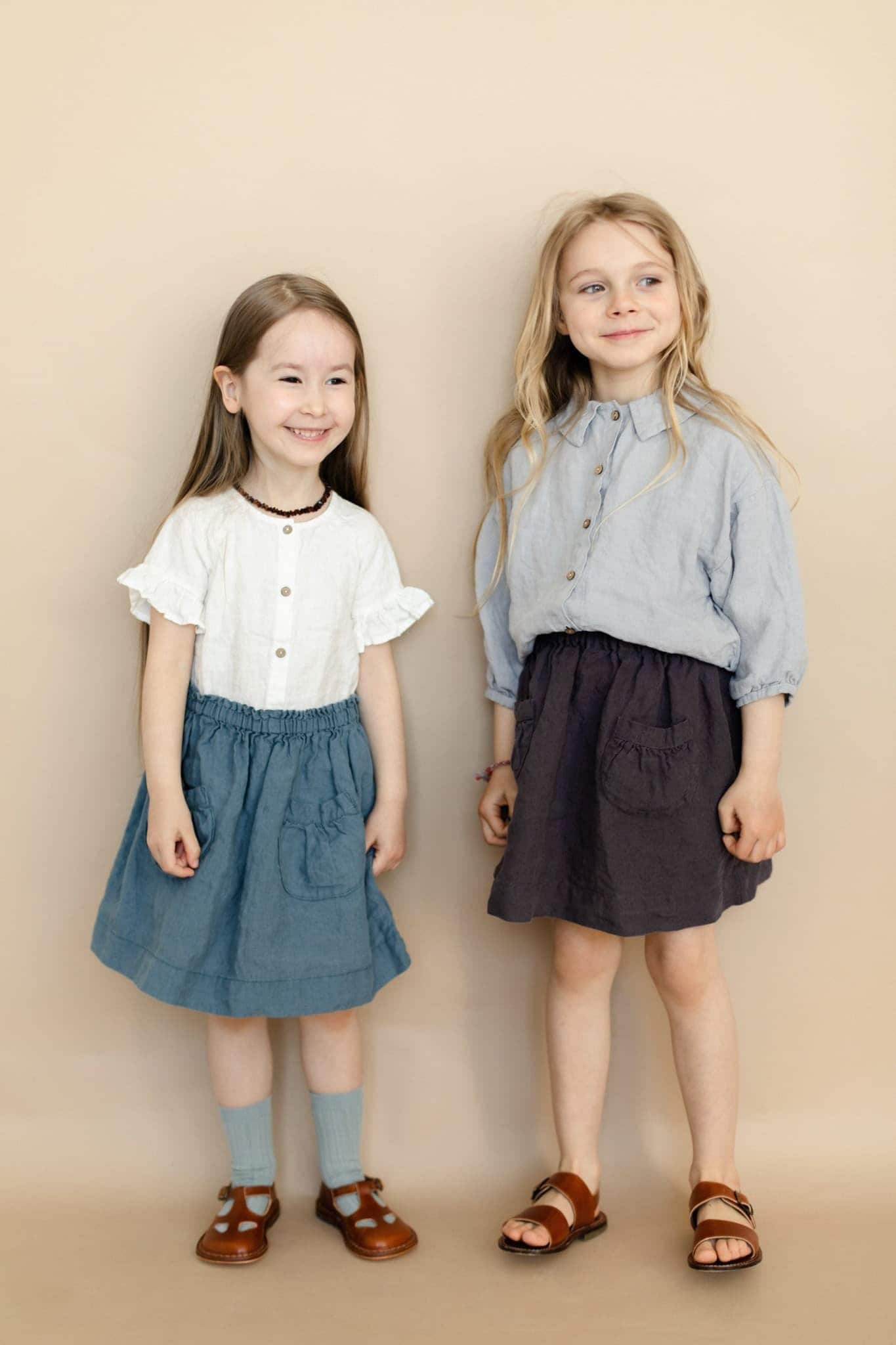 Linen Skirt Daisy with Removable Suspenders, skirt with pockets, pleated skirt, plaid skirt, Girls Linen Skirt | Optional Embroidery