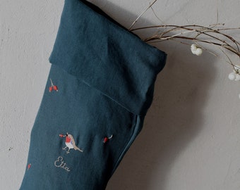 Linen Christmas Stocking | Optional Embroidery