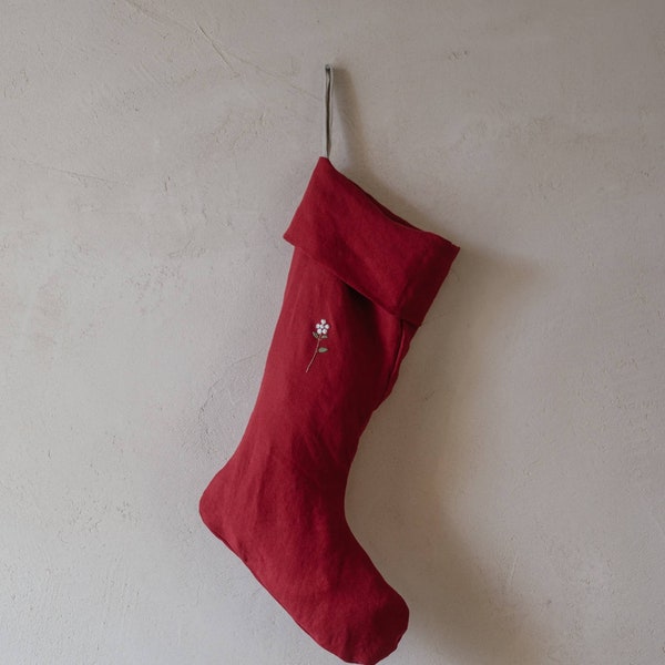 Linen Christmas Stocking | Optional Embroidery