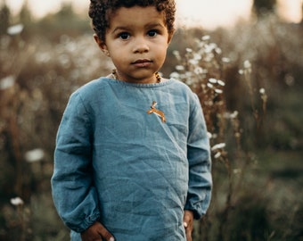 Linen Shirt Charlie with Long Sleeves, linen top, toddler boy clothes, linen tunic kids baby, summer linen clothing | Optional Embroidery