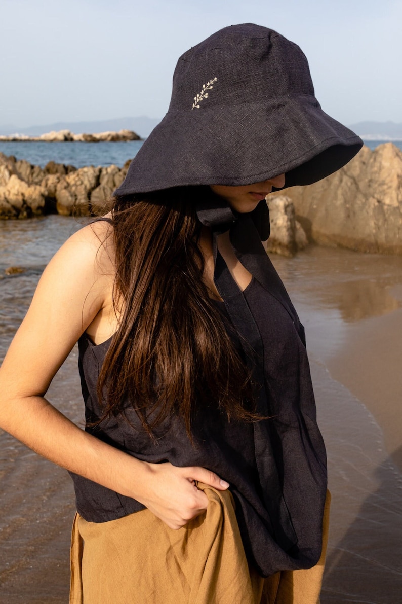Linen Sun Hat Paloma Embroidery Option image 2