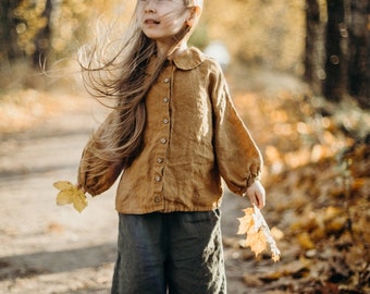 Camisa de lino Cecille con mangas obispo para niños