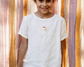 Summer Linen Shirt Charlie with Short Sleeves, unisex shirt for kids, white linen shirt, white linen blouse | Optional Embroidery