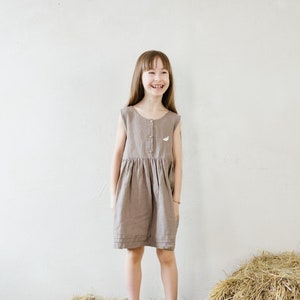 Linen Sleeveless Dress Melissa for girls Optional Embroidery image 1