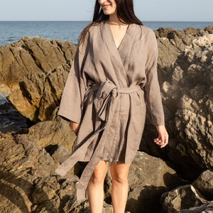 Linen Kimono Robe for Women Optional Embroidery Personalized Robe Bella image 2