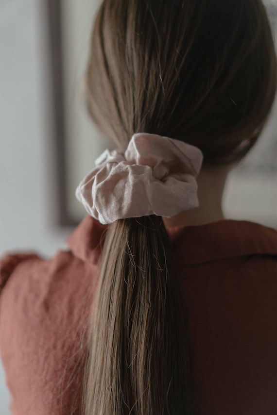 Linen Hair Scrunchie | Optional Embroidery - Etsy