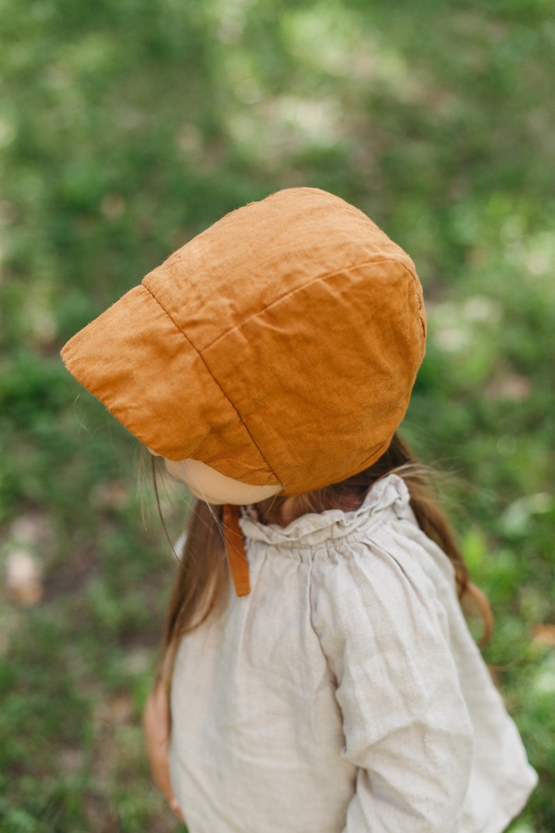 Reversible Linen Brimmed Bonnet Optional Embroidery image 5