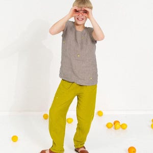 Kids Organic Linen Pants: Gender Neutral Summer Outfit (Optional Embroidery)