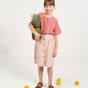 Girls Linen Skirt, Summer Outfit for Kids, Button Front Playwear Design, Comfort Fashion Skirt Nikki | Optional Embroidery
