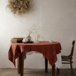 Linen Table Cloth Optional Embroidery image 1