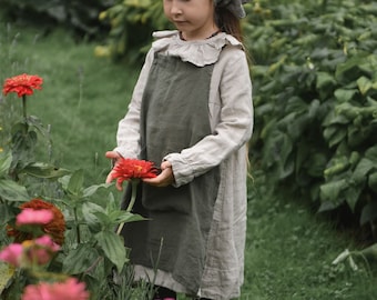 Traditional Linen Apron for Kids | Optional Embroidery