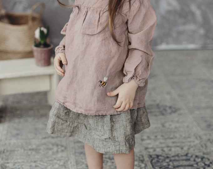 Linen Tunic Louise with Long Sleeves for girls | Optional Embroidery