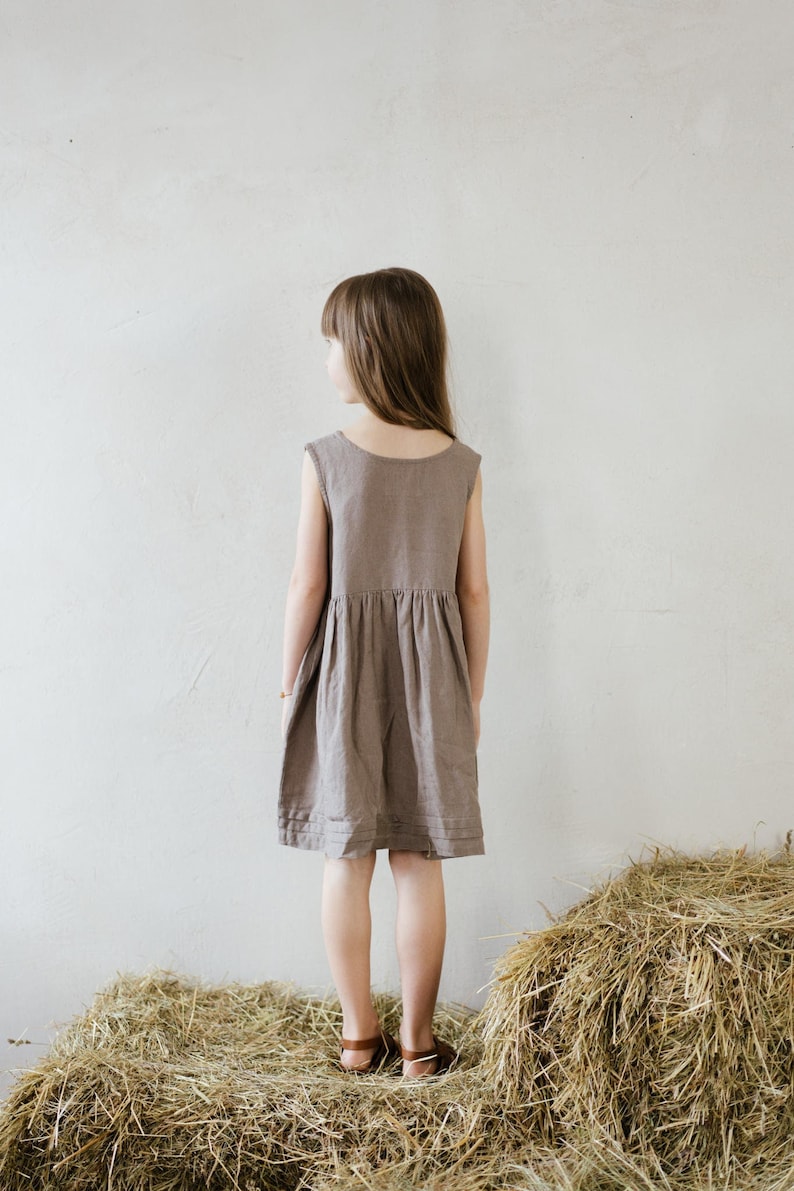 Linen Sleeveless Dress Melissa for girls Optional Embroidery image 2