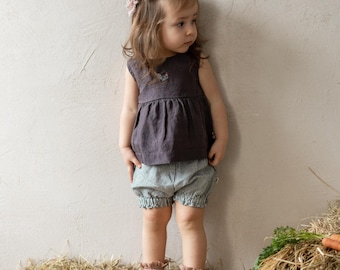 Linen Ruffled Shorts Ivy for Girls and Boys | Optional Embroidery