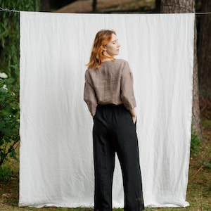 Stylish Linen Pants Gianna in Black Color, Linen Trouser for Women, Baggy pants, wide leg linen pants, palazzo pants | Optional Embroidery