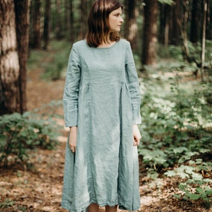 Linen Dress Leah With Long Sleeves Optional Embroidery - Etsy