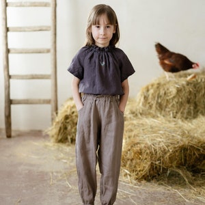 Linen Pants August for kids, Elastic Waist Cotton Pants Soft Casual Loose Boho Trousers Plus Size Pants | Optional Embroidery