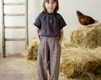 Linen Pants August for kids | Optional Embroidery