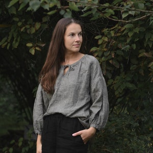 Oversized Linen Shirt: Chloe Bishop Sleeves, Soft Washed Flax