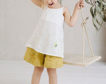 Linen Basic Top Agnes for Girls | Optional Embroidery