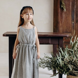 Linen Pinafore Dress Celia for Girls, maxi dress, apron dress, girl soft linen dress, kids clothing, toddler dress | Optional Embroidery
