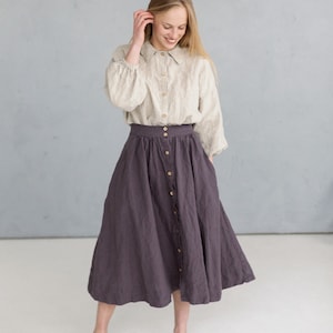 Linen skirt Olivia, Midi Skirt, Long Skirt, Linen Women Skirt, A-Line Linen Skirt, Swing Skirt, High Waist Skirt | Optional Embroidery
