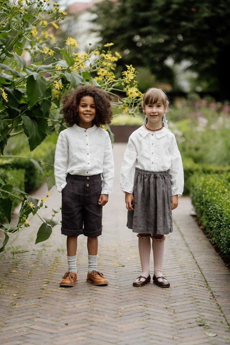 Linen Shirt Cecille with Bishop Sleeves for kids Optional Embroidery zdjęcie 5