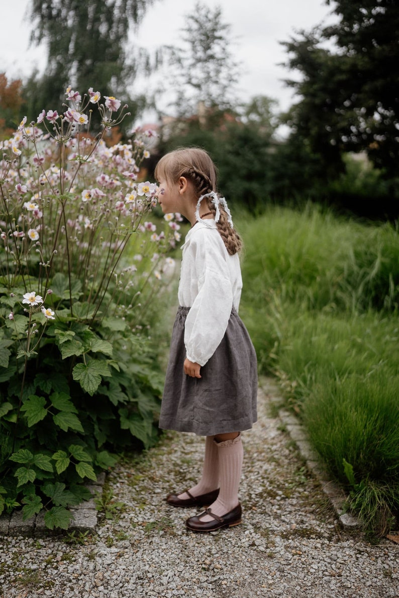 Linen Shirt Cecille with Bishop Sleeves for kids Optional Embroidery zdjęcie 4